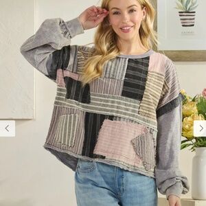 🎉 Oli and Hali “ KAYE 2  “ Oli & Hali MIXED FABRIC PATCHWORK TOP 60A